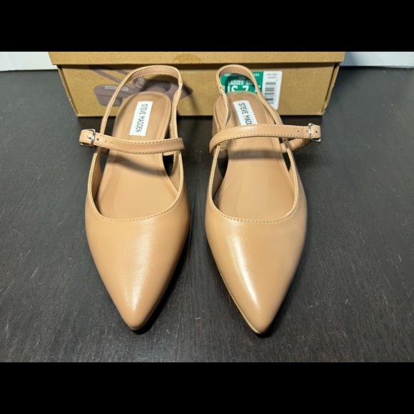 Steve Madden Christyy Leather Pointed Toe Slingback Block Heel Shoes Tan 7.5M - Picture 4 of 16